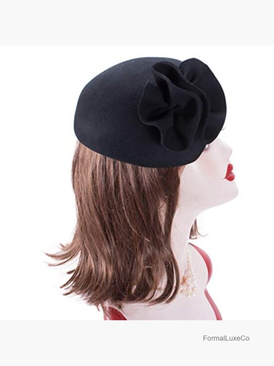 Vintage Wool Felt Fascinator Hat with Adjustable Clip and Ribbon Band